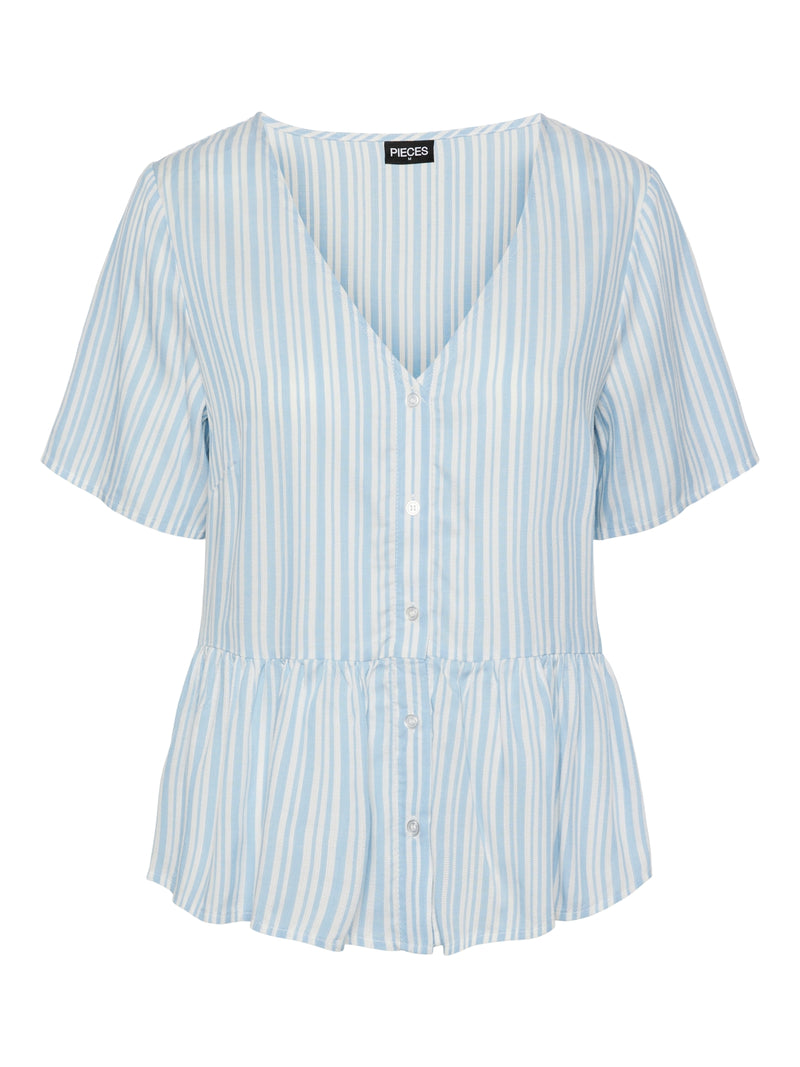 Pieces Alvina SS Button Down Bluse Blue Bell