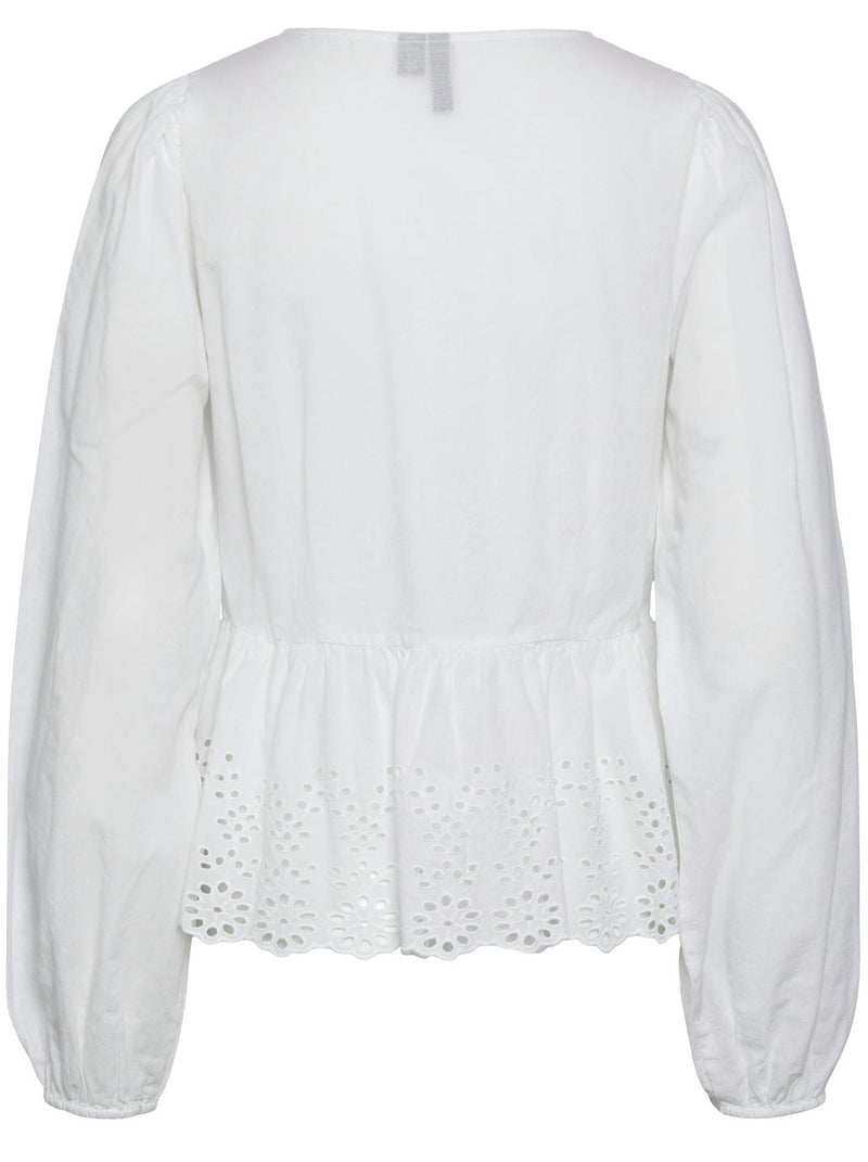 Pieces Malika LS V-Neck Bluse Bright White