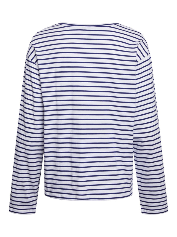 Pieces Jasmin L/S T-shirt Bright White/Navy Stripes