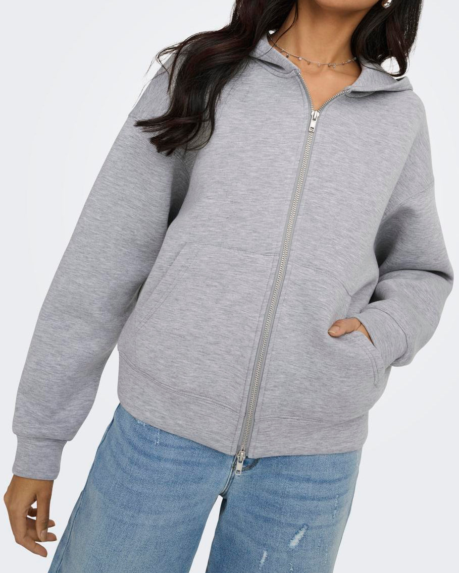 Only Naomi LS Two Way Zip Hoodie Light Grey Melange NO26