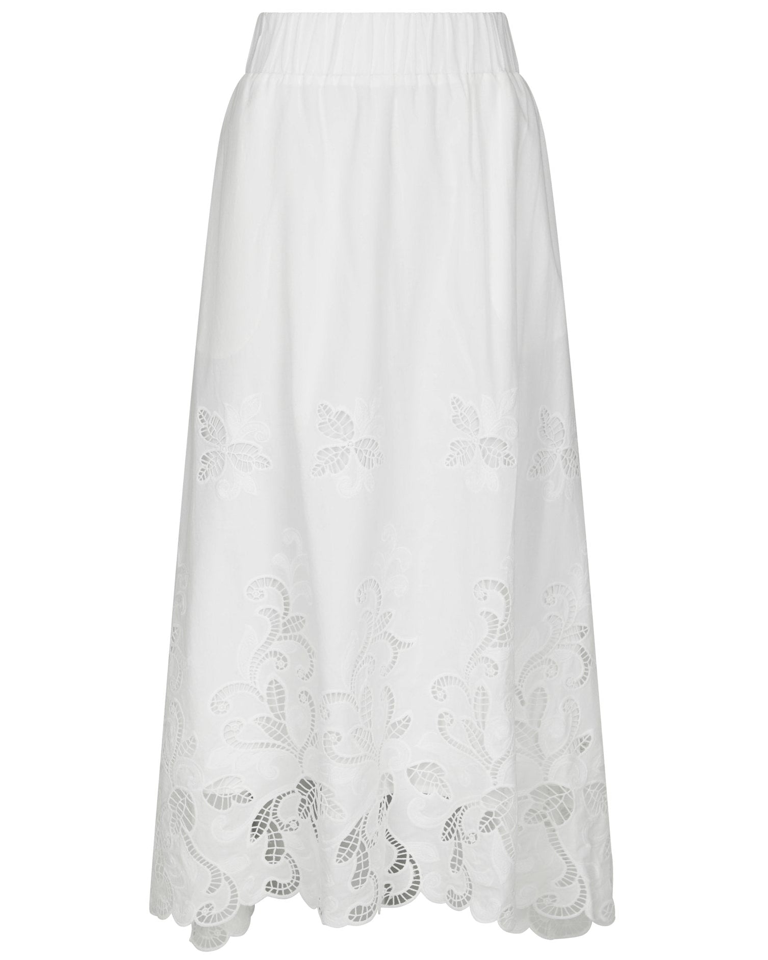 Yara Long Emb Nederdel White fra Neo Noir hvid broderet nederdel