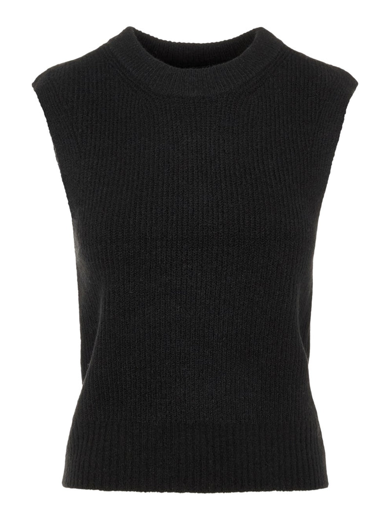 Pieces Ellen O-Neck Strik Vest Black