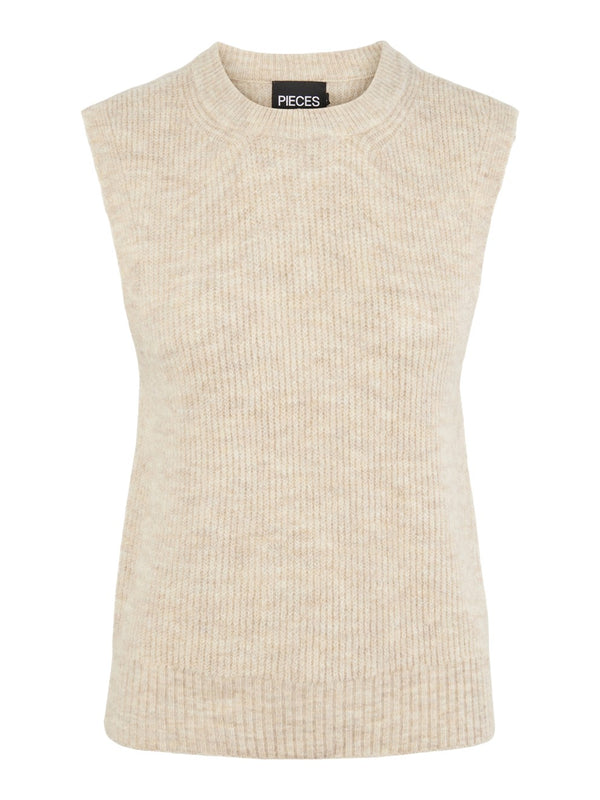 Pieces Ellen O-Neck Strik Vest White Pepper