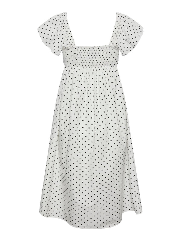 Pieces Malou SL Midi Frill Kjole Bright White Dots