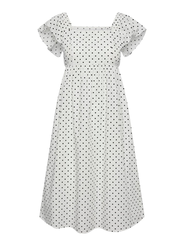 Pieces Malou SL Midi Frill Kjole Bright White Dots