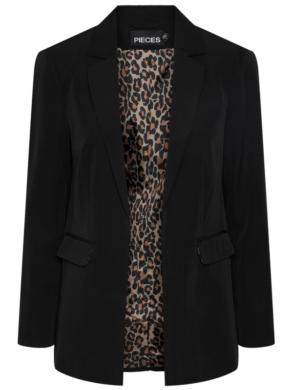 Pieces Bossy LS Detail Blazer Black Leo Print