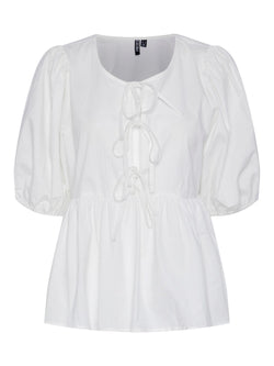 Pieces Jolly Tie Bluse Bright White