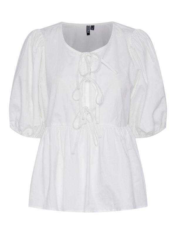 Pieces Jolly Tie Bluse Bright White