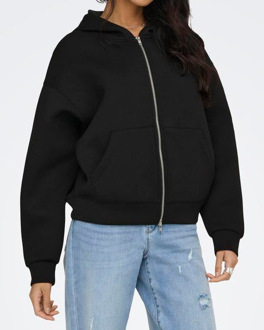 Only Naomi LS Two Way Zip Hoodie Black, sort zip hoodie