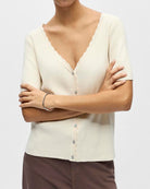 Object Kelly SS V-Neck Cardigan Birch NOS26, beige cardigan