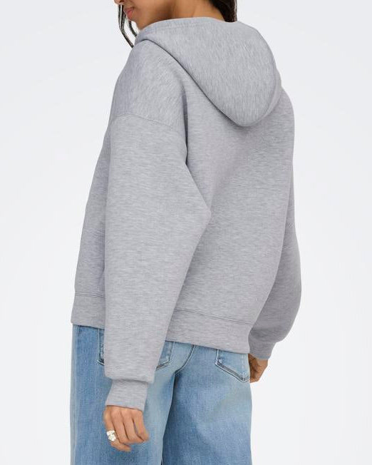 Only Naomi LS Two Way Zip Hoodie Light Grey Melange NO26