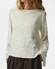 Pieces Kammy LS Deep Back Bow Top Cloud Dancer/White Sequins