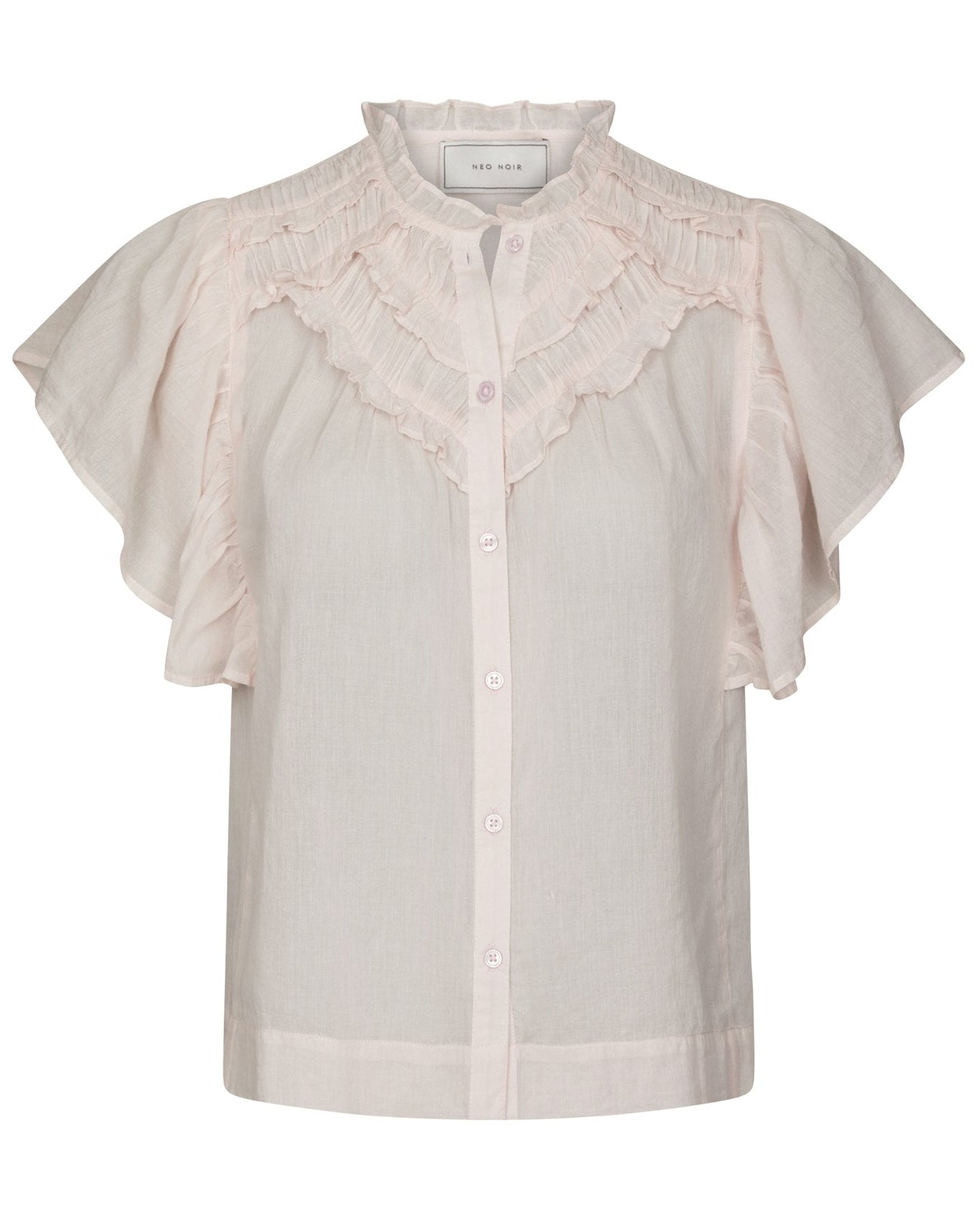 Vinsa Voile Top Light Pink fra Neo Noir, fin flæsedetaljeret bluse