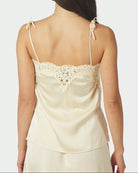 Kaela Heavy Sateen Lace Top Light Yellow fra Neo Noir, gul top