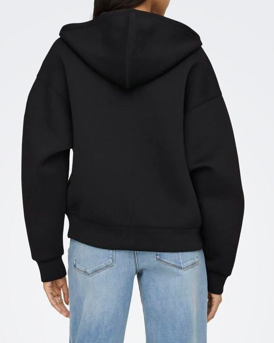 Only Naomi LS Two Way Zip Hoodie Black, sort zip hoodie