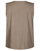 Lasa C Poplin Top Taupe fra Neo Noir, brun top med bindebånd