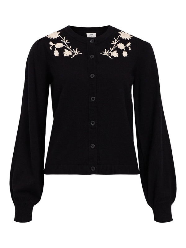 Object Thess LS Embroidery Strikcardigan Black