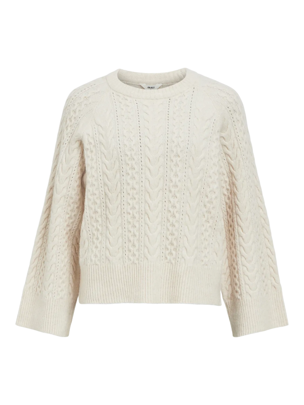 Object Rosa Strik L/S Pullover White Sand Melange