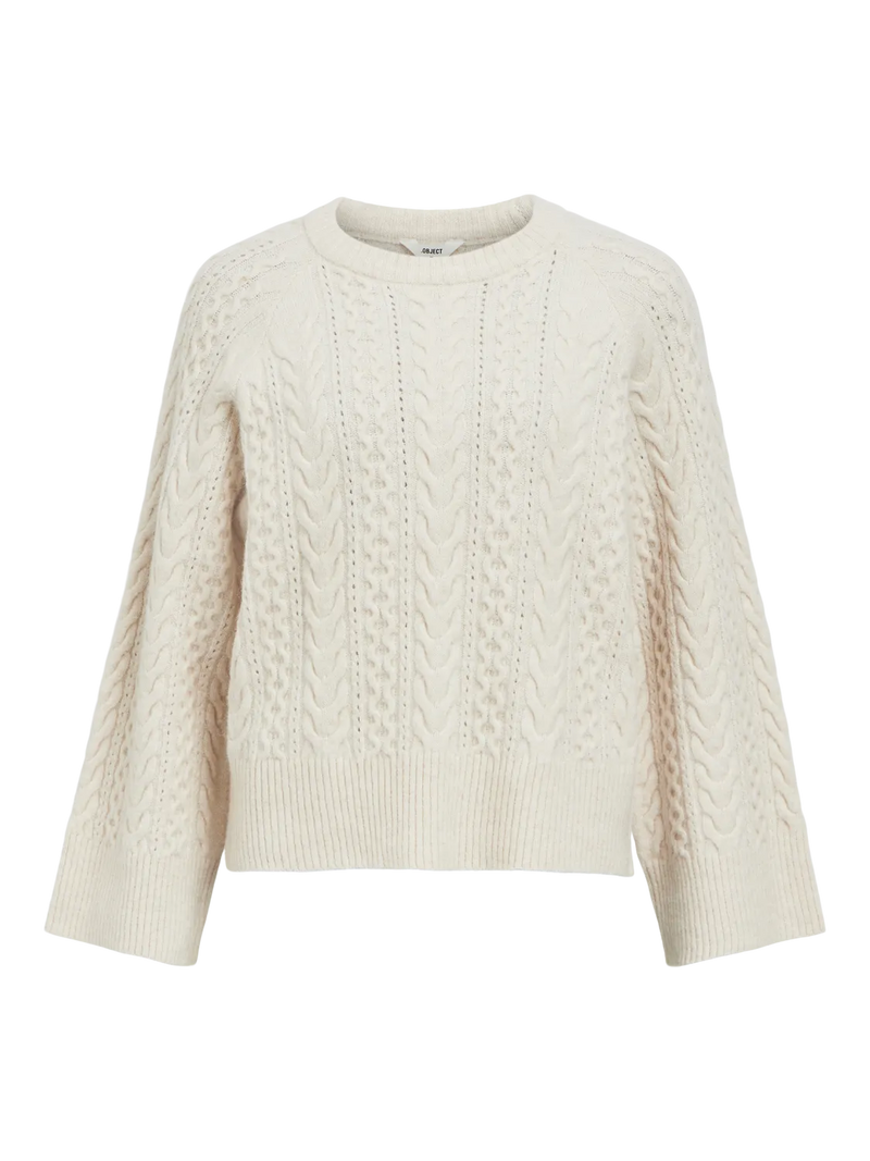 Object Rosa Strik L/S Pullover White Sand Melange