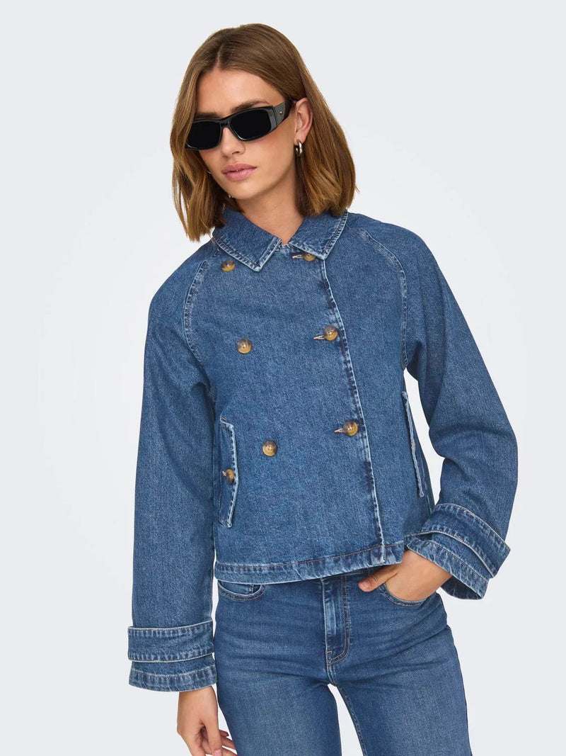 Only April Short DNM Trench Jakke Medium Blue Denim