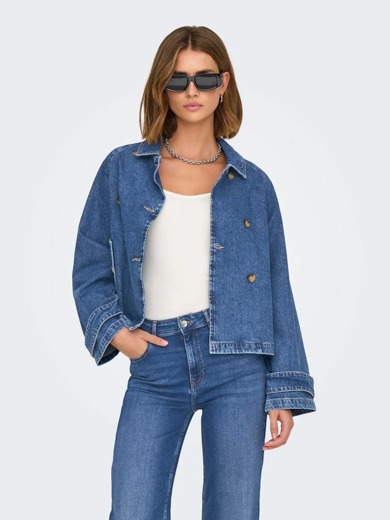 Only April Short DNM Trench Jakke Medium Blue Denim