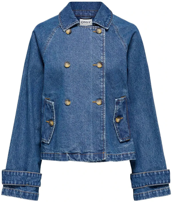 Only April Short DNM Trench Jakke Medium Blue Denim