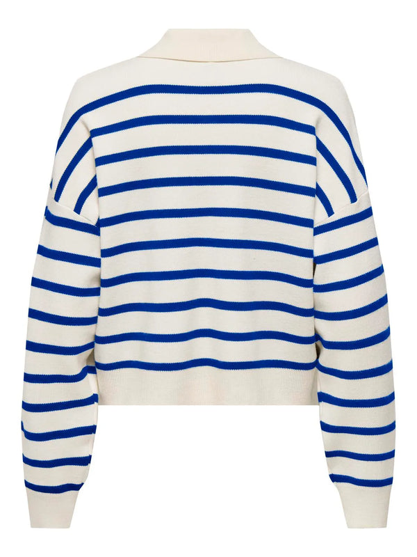 Only Lucy LS Polo Neck Bluse Cloud Dancer Surf The Web (Forudbestil - lev. September)