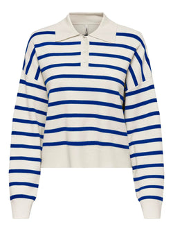 Only Lucy LS Polo Neck Bluse Cloud Dancer Surf The Web (Forudbestil - lev. September)