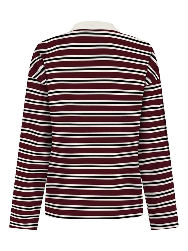 Only Lara L/S Stripe Polo Bluse Carbent Black White (Forudbestil - lev. Oktober)