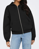 Only Naomi LS Two Way Zip Hoodie Black, sort zip hoodie