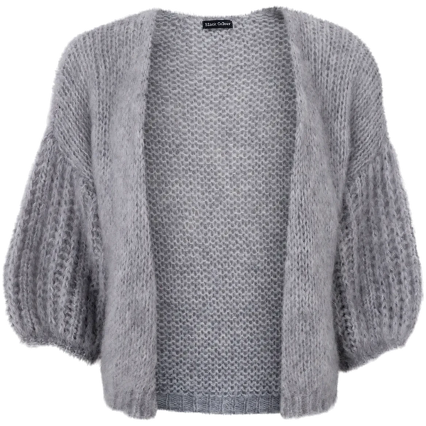 Black Colour Casey Puff Sleeve Cardigan Light Grey