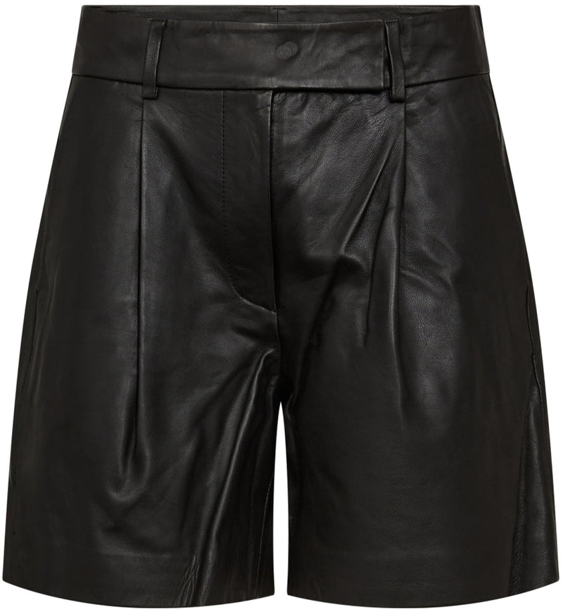 Co'Couture Phoebe Leather Pleat Shorts Black