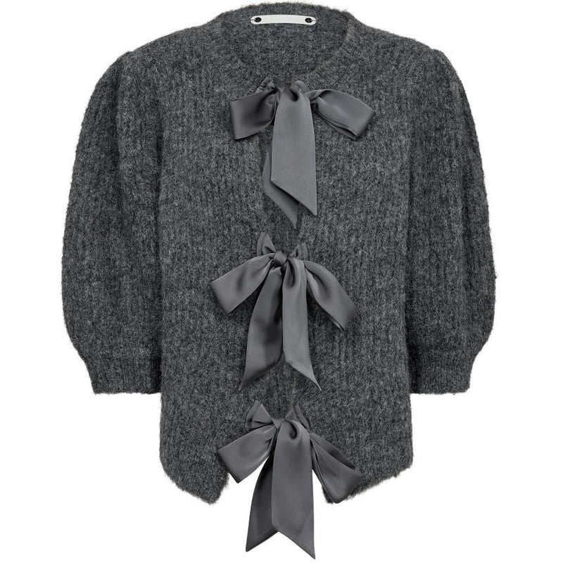 Co'Couture Coralie Bow Rib Cardigan Grey Melange