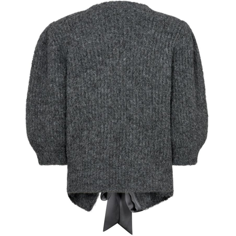 Co'Couture Coralie Bow Rib Cardigan Grey Melange