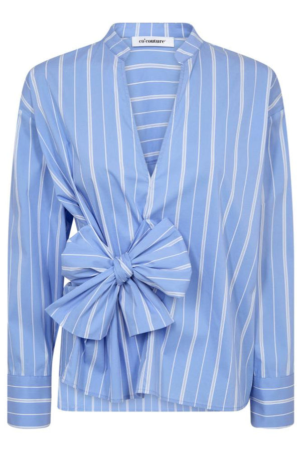 Co'Couture Shira Stripe Bow V-Bluse Pale Blue