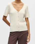 Object Kelly SS V-Neck Cardigan Birch NOS26, beige cardigan