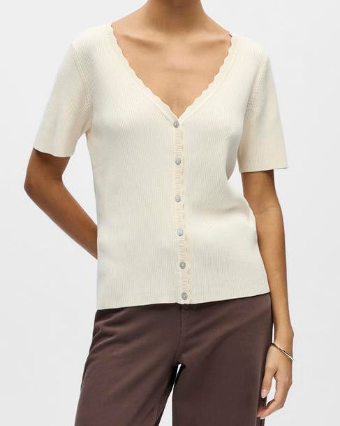 Object Kelly SS V-Neck Cardigan Birch NOS26, beige cardigan