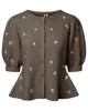Pieces Silly SS Puff Emb Knit Cardigan Morel/Pink Flowers