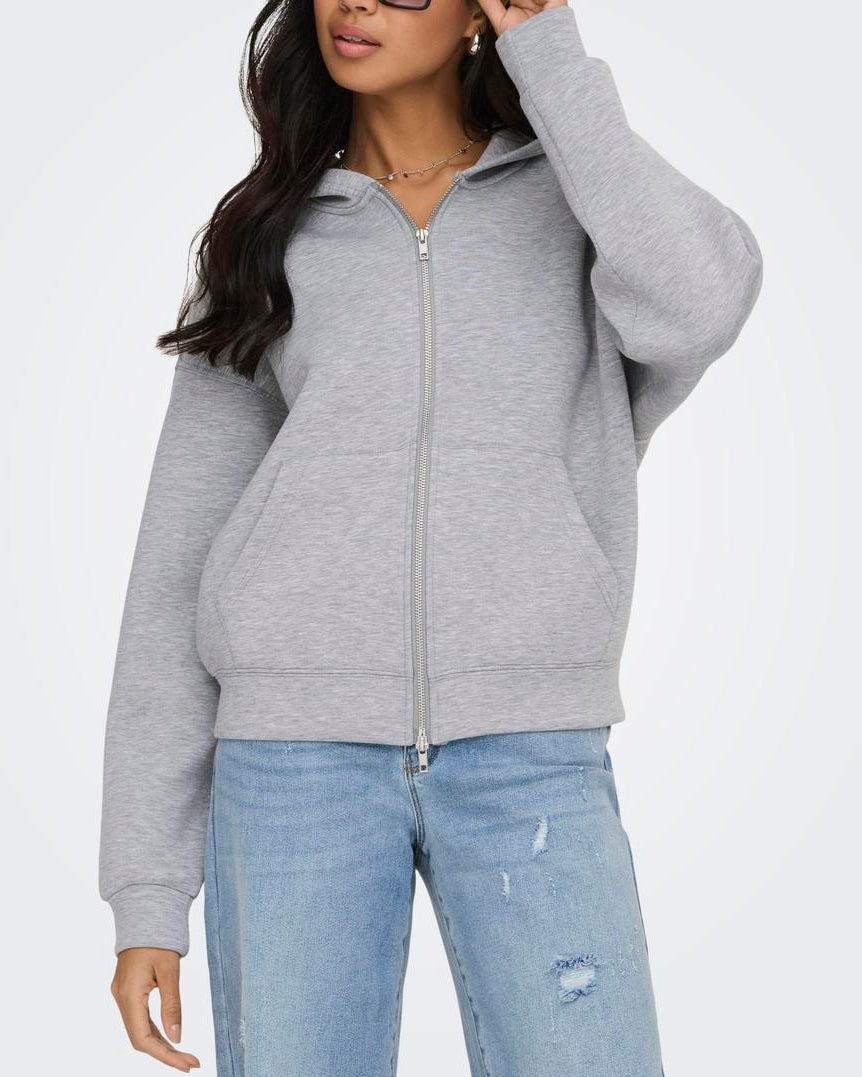 Only Naomi LS Two Way Zip Hoodie Light Grey Melange NO26