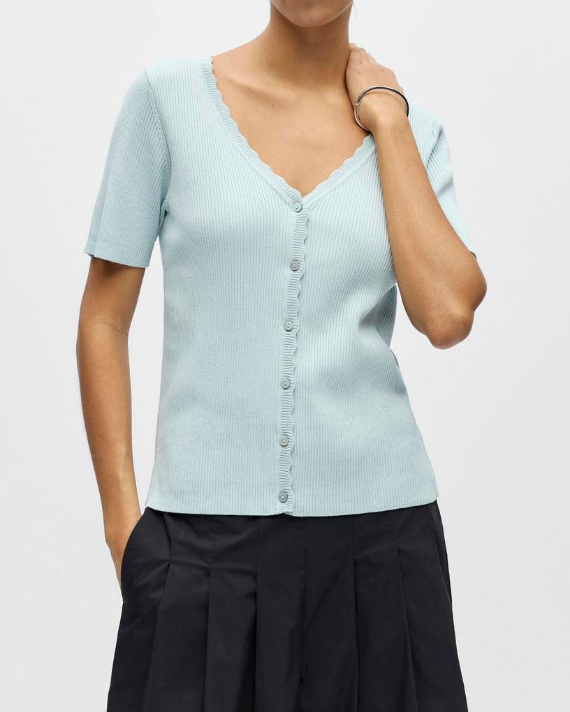 Object Kelly SS V-Neck Cardigan Winter Sky NOS26, blå cardigan