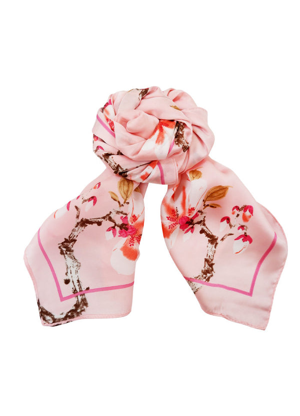 Black Colour Cherry Blossom Mini Scarf Lt. Pink