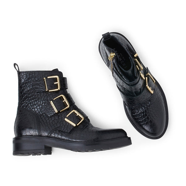 Pavement Lexi New Støvler Black Croco Gold