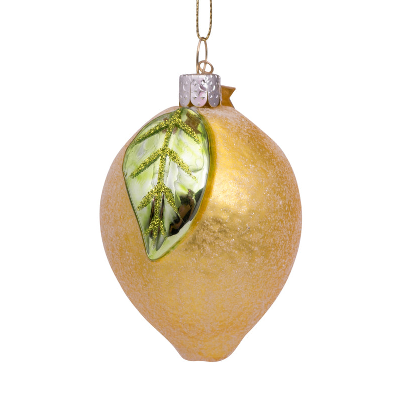 Vondels Glas Ornament Lemon With Leaf Yellow