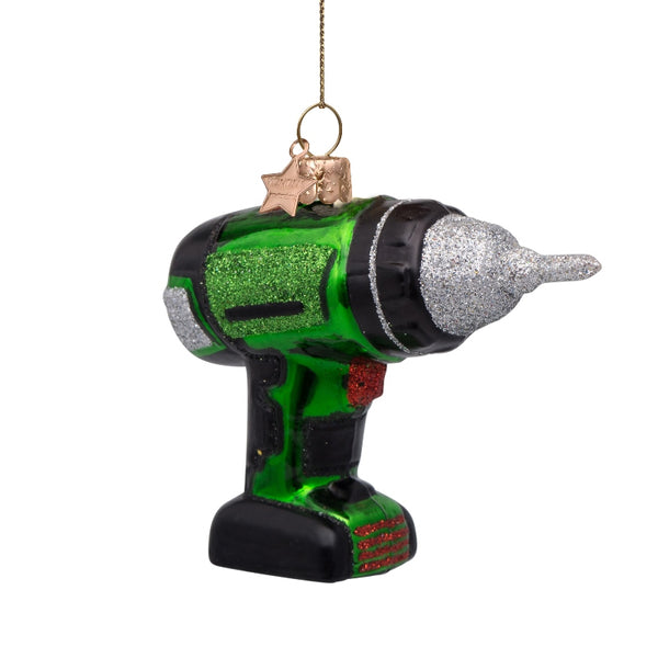 Vondels Glas Ornament Drill Machine Green
