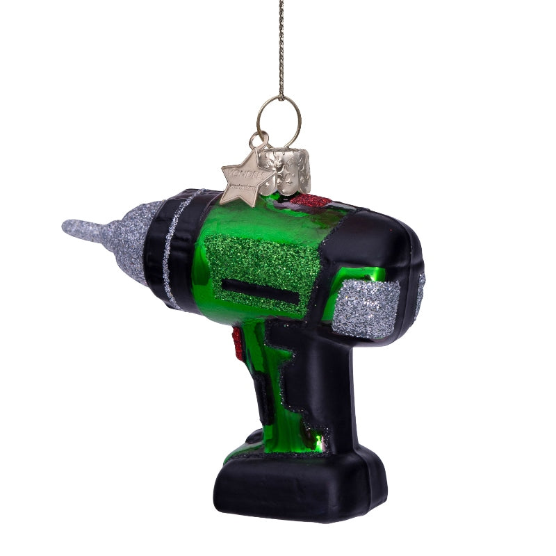 Vondels Glas Ornament Drill Machine Green