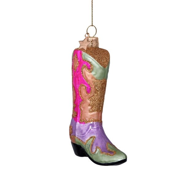 Vondels Glas Ornament Cowboy Boot Multicolor
