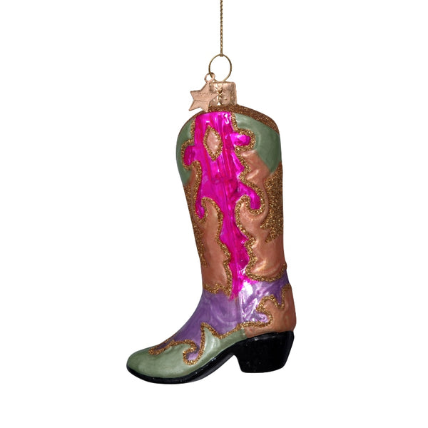 Vondels Glas Ornament Cowboy Boot Multicolor