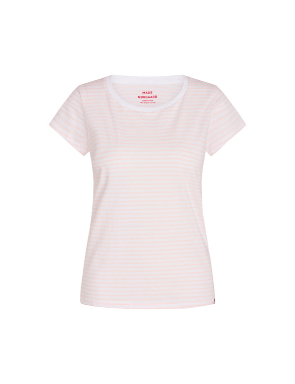 Mads Nørgaard Organic Jersey Stripe T-shirt Blushing Bride/Brilliant White