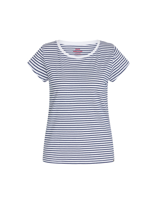 Mads Nørgaard Organic Jersey Stripe T-shirt Estate Blue/Brilliant White