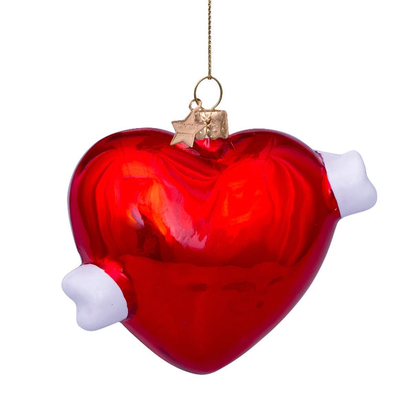 Vondels Glas Ornament Red Pearl Heart w. Text